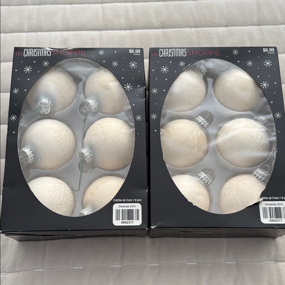 Christmas Shoppe Cream Ornaments Set 2 Boxes NEW